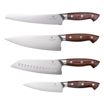 Messenset 4-delig – Duits staal en walnoothouten handvat