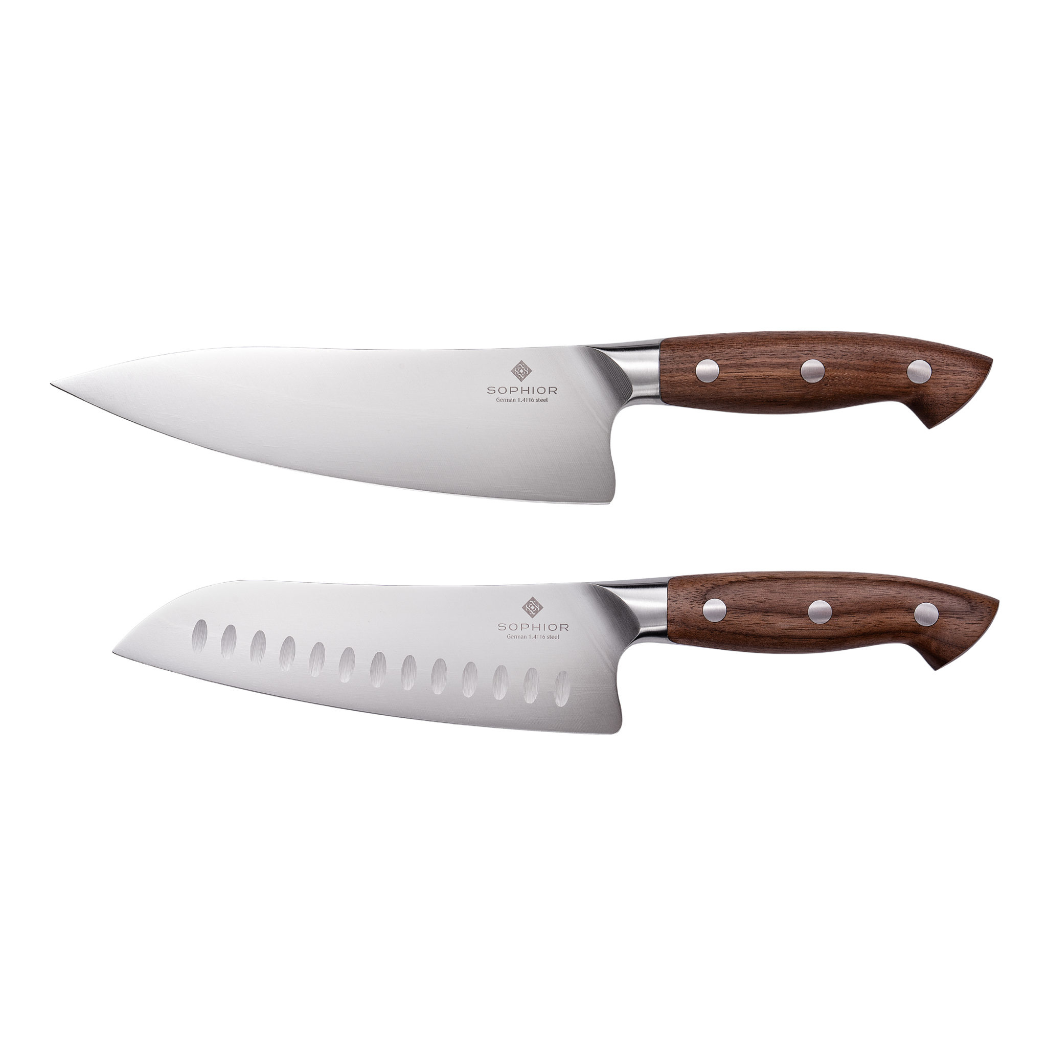 Koksmes & Santoku – Duits staal en walnoothouten handvat