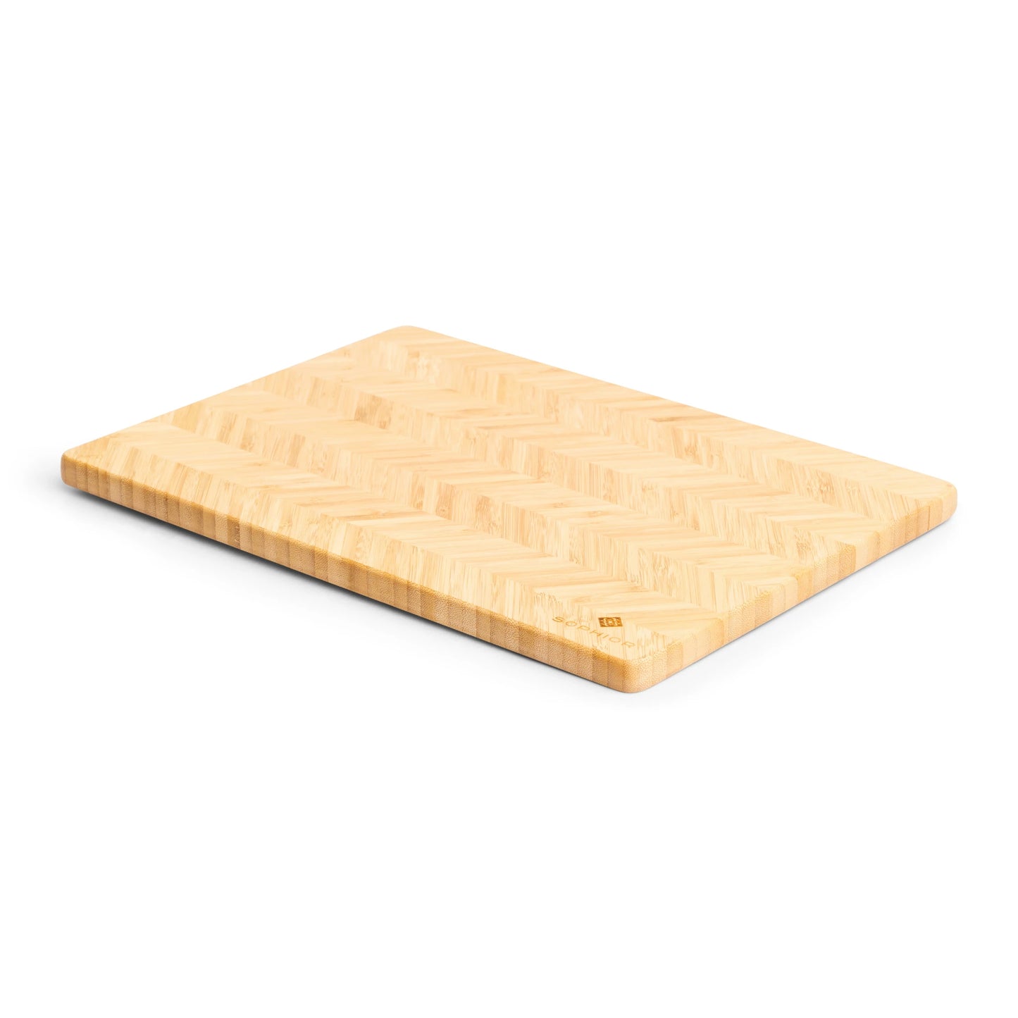 Bamboe Snijplank – 42×30×1,8 cm vanuit hoek met visgraatpatroon en afgeronde randen