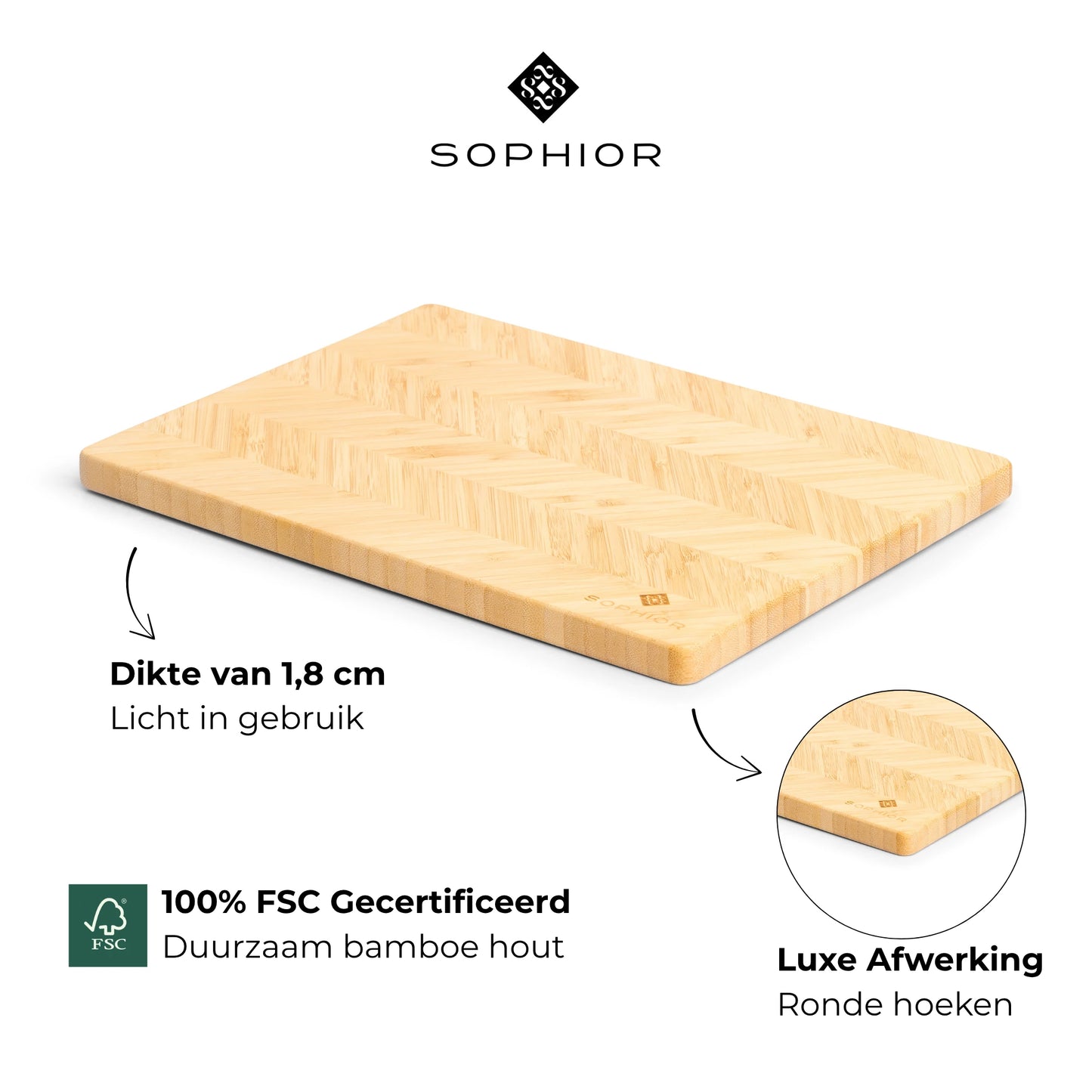 Bamboe Snijplank – 35×25×1,8 cm infographic met FSC-certificering en luxe afwerking