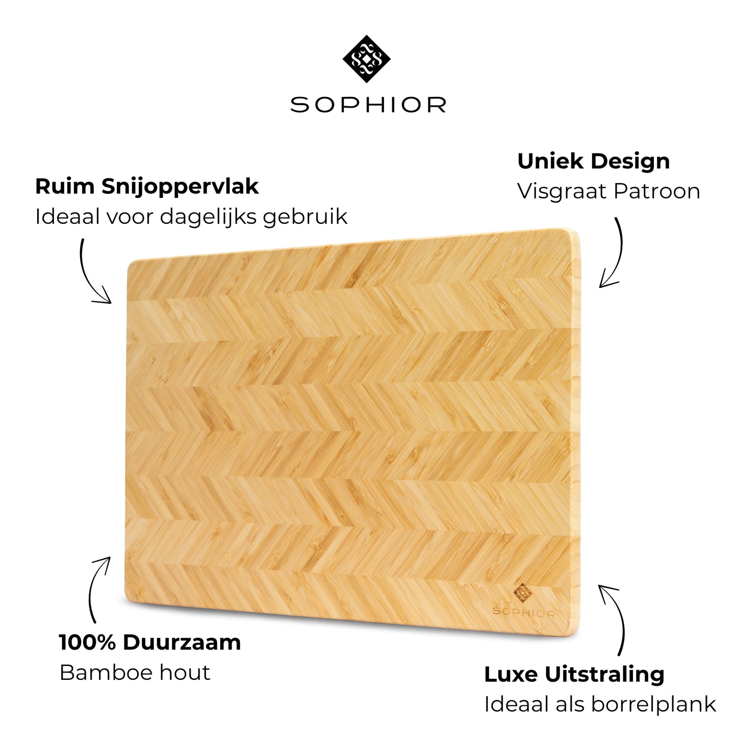Bamboe Snijplank – 42×30×1,8 cm infographic met ruim snijoppervlak en duurzaam bamboehout