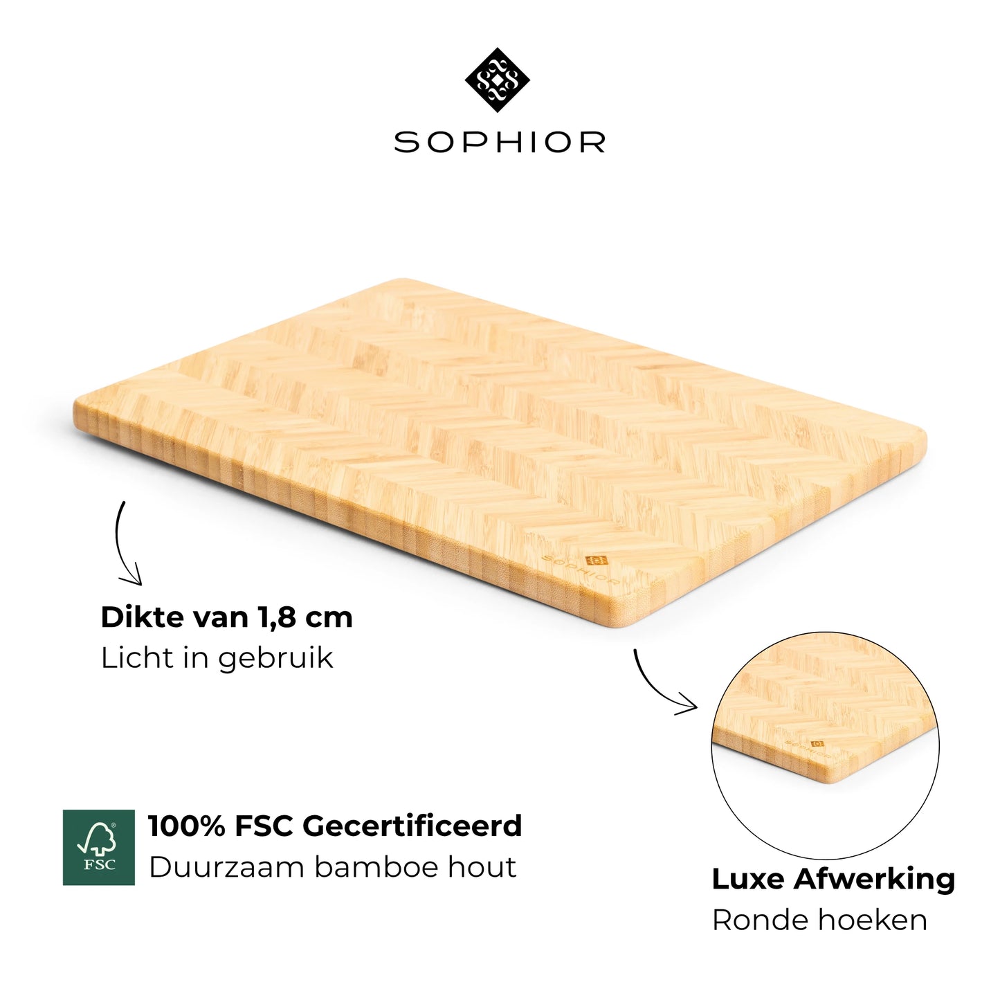 Bamboe Snijplank – 42×30×1,8 cm infographic met FSC-certificering en luxe afwerking