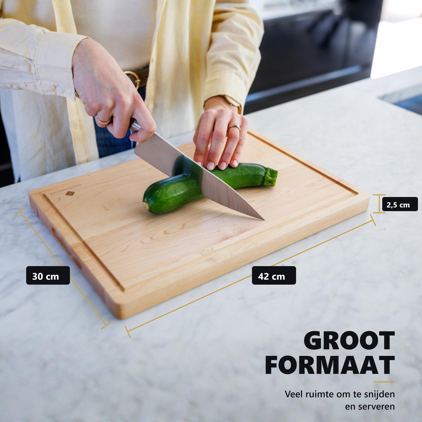 Houten snijplank esdoorn, afmetingen 42×30×2,5 cm