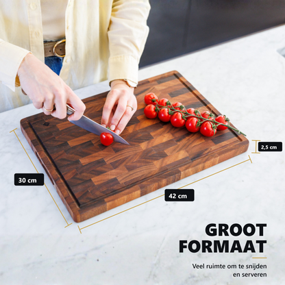 Houten snijplankenset walnoot kopshout, grote plank met afmetingen 42×30×2,5 cm